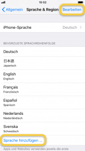 iPhone Einstellungen - Bevorzugte Sprachreihenfolge