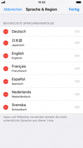 iPhone Einstellungen - Bevorzugte Sprachreihenfolge bearbeiten