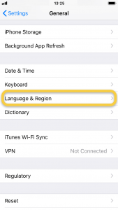 iPhone Settings - Language & Region