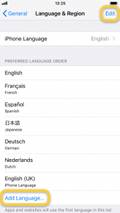 iPhone Settings - Preferred Language Order