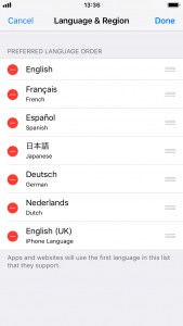 iPhone Settings - Edit Preferred Language Order